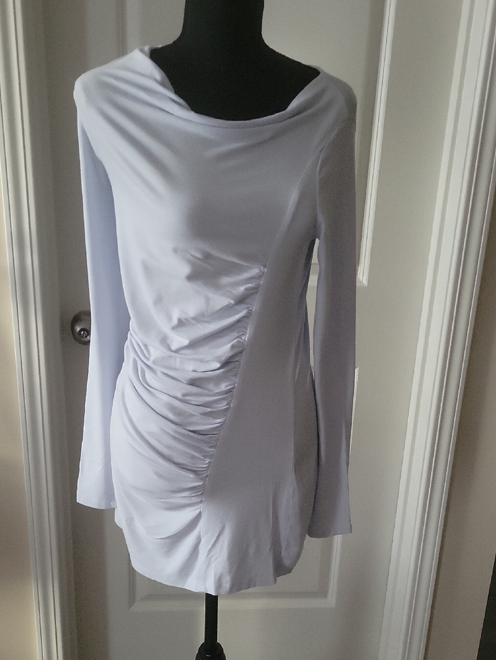 Long Sleeve Ruched Light Blue Top